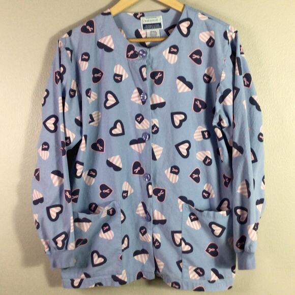 Nurse Scrub Cancer Awareness Long Sleeve Blue Pink Small - Picture 1 of 4